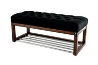 Ławki do przedpokoju - Ławka na buty 120cm EMRAWOOD drewno lite kolor orzech siedzisko pikowane kolor czarny - miniaturka - grafika 1