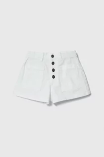 Spodnie i spodenki dla dziewczynek - United Colors of Benetton szorty jeansowe dziecięce kolor biały gładkie regulowana talia - grafika 1