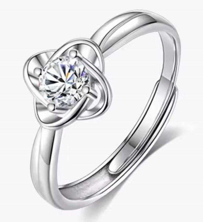 Srebrny Pierścionek z Brylantami Kwiat Regulowany Rozmiar Stal Szlachetna