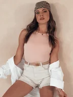 Spodenki damskie - Spodenki jeansowe damskie POPGLAM jasnobeżowe Dstreet SY0384-S - miniaturka - grafika 1