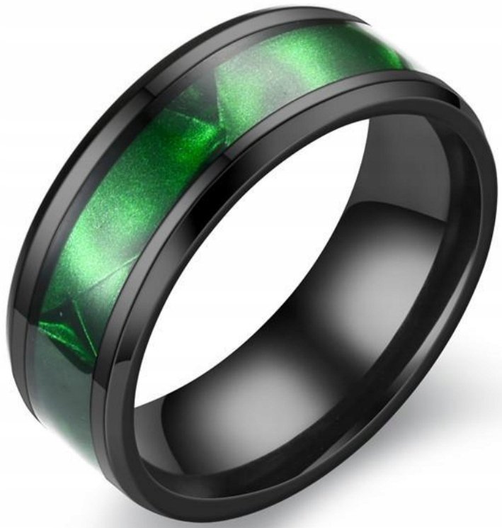 Czarny Zielony Pierścień Gradient Stal Szlachetna