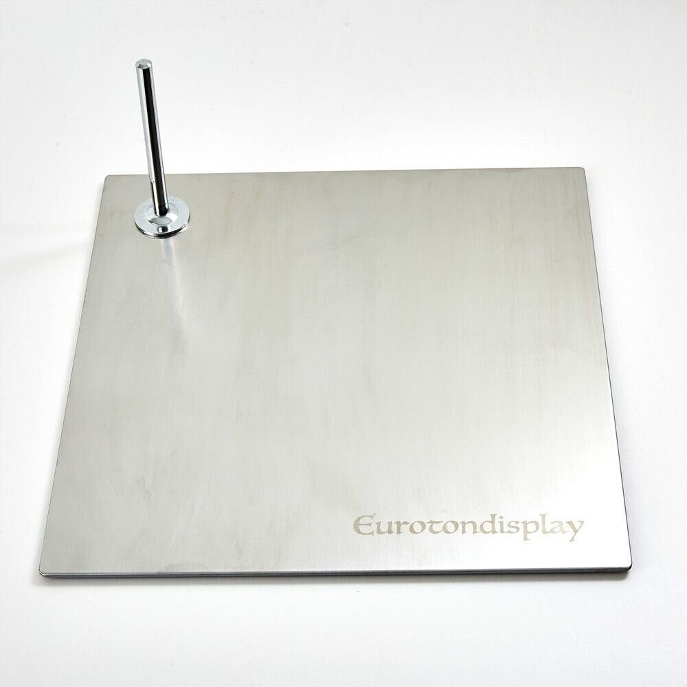FB srebrny szczotkowany Eurotondisplay metalowa płyta do manekinów czarny matowy lakier lub srebrny szczotkowany metal 38x38 cm 4,5 kg. Z trzpieniem..