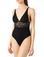 Body - women'secret Damskie body bawełniane prążkowane głębokie body, Czarny, M - miniaturka - grafika 1