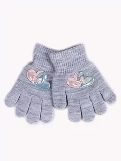 Rękawiczki dla dzieci - Rękawiczki Dziewczęce Z Sercami 3D Szare 14 Cm - grafika 1