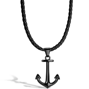 SERASAR, Skórzany Naszyjnik dla Mężczyzn "Anchor", Czarny, 60cm - Naszyjniki - miniaturka - grafika 1