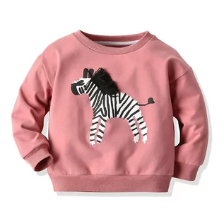 Bluzki dla niemowląt - Slowmoose Bluzy z kapturem, Bluza zebra wzór niemowląt -maluch Long Sleeve Undershirt Różowy 100 - grafika 1