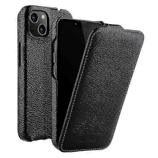 Do iPhone'a 13 Pionowe etui na telefon z klapką Tekstura Litchi Prawdziwa skóra bydlęca + osłona ochronna PC Lucky_B Czarny iPhone 13 6.1 inch - Etui i futerały do telefonów - miniaturka - grafika 1