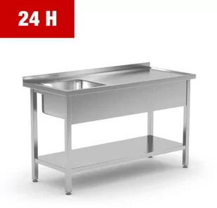 Polgast STÓŁ ZE ZLEWEM 1-KOMOROWYM Z KOMORĄ PO LEWEJ I PÓŁKĄ POL-212-L 1200x600x850 Wysyłka 24 h! - Stoły gastronomiczne - miniaturka - grafika 1