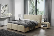 Łóżka - Łóżko tapicerowane AGMAT FIGO z wezgłowiem, 160 x 200 cm, łóżko podwójne z podstawą łóżka i metalową ramą z listew, tkanina welurowa: beżowy - miniaturka - grafika 1