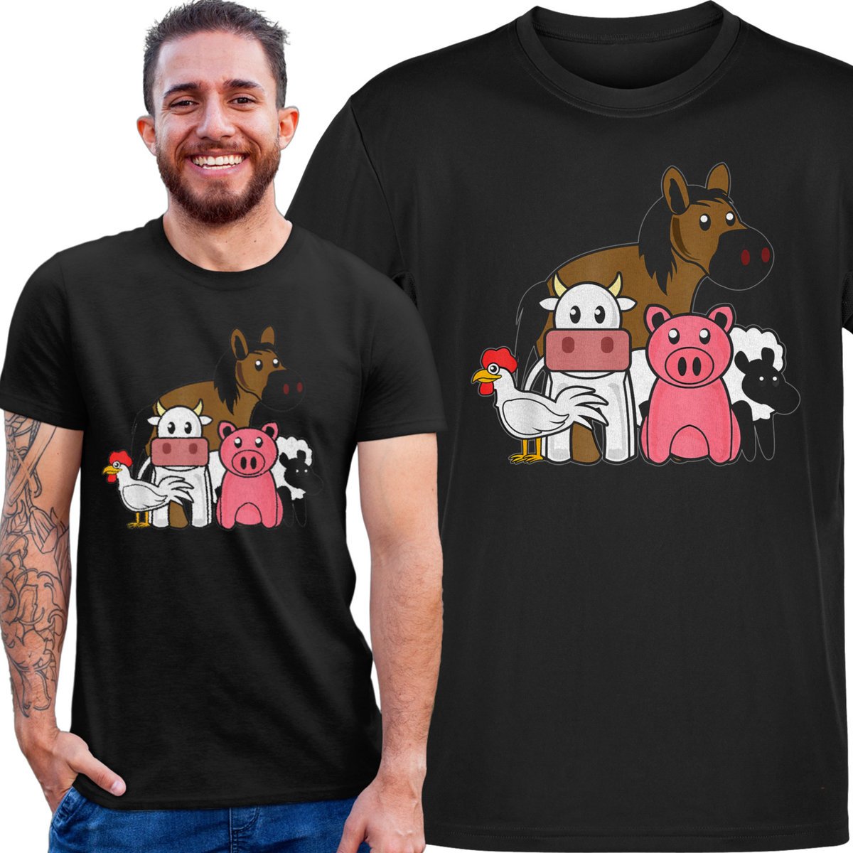 Koszulka męska Koń Krowa Kura Owca Zwierzęta XL