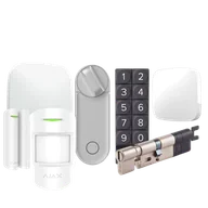 Systemy inteligentnych domów - Bezprzewodowy zestaw Ajax + Yale (Yale Linus® Smart Lock L2 srebrny z regulowaną wkładką Yale Linus®i klawiaturą; Ajax: Hub 2, czujnik ruchu MotionProtect PIR, FIREPROTECT 2 RB (ciepło/dym), DoorProtect) (biały) - miniaturka - grafika 1