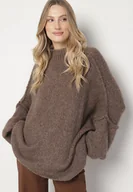 Swetry damskie - Jasnobrązowy Golf z Wełną o Kroju Oversize z Obniżoną Linią Ramion Lilenae - miniaturka - grafika 1