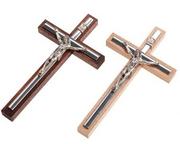 Ikony i obrazy sakralne - Krzyż drewniany ze srebrną listwą 15cm - miniaturka - grafika 1
