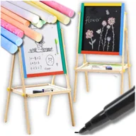 Tablice dla dzieci - TABLICA DWUSTRONNA EDUKACYJNA DLA DZIECI 2w1 DREWNIANA KREDOWA AKCESORIA - miniaturka - grafika 1