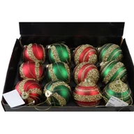 Bombki - Bombka szklana dekorowana brokatem 8 cm czerwono-złoty / zielono-złoty - miniaturka - grafika 1