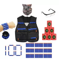 Zabawki militarne - Zestaw Kamizelka do Nerf + 100 strzałek + cele + szara bandana + opaska + okulary - miniaturka - grafika 1