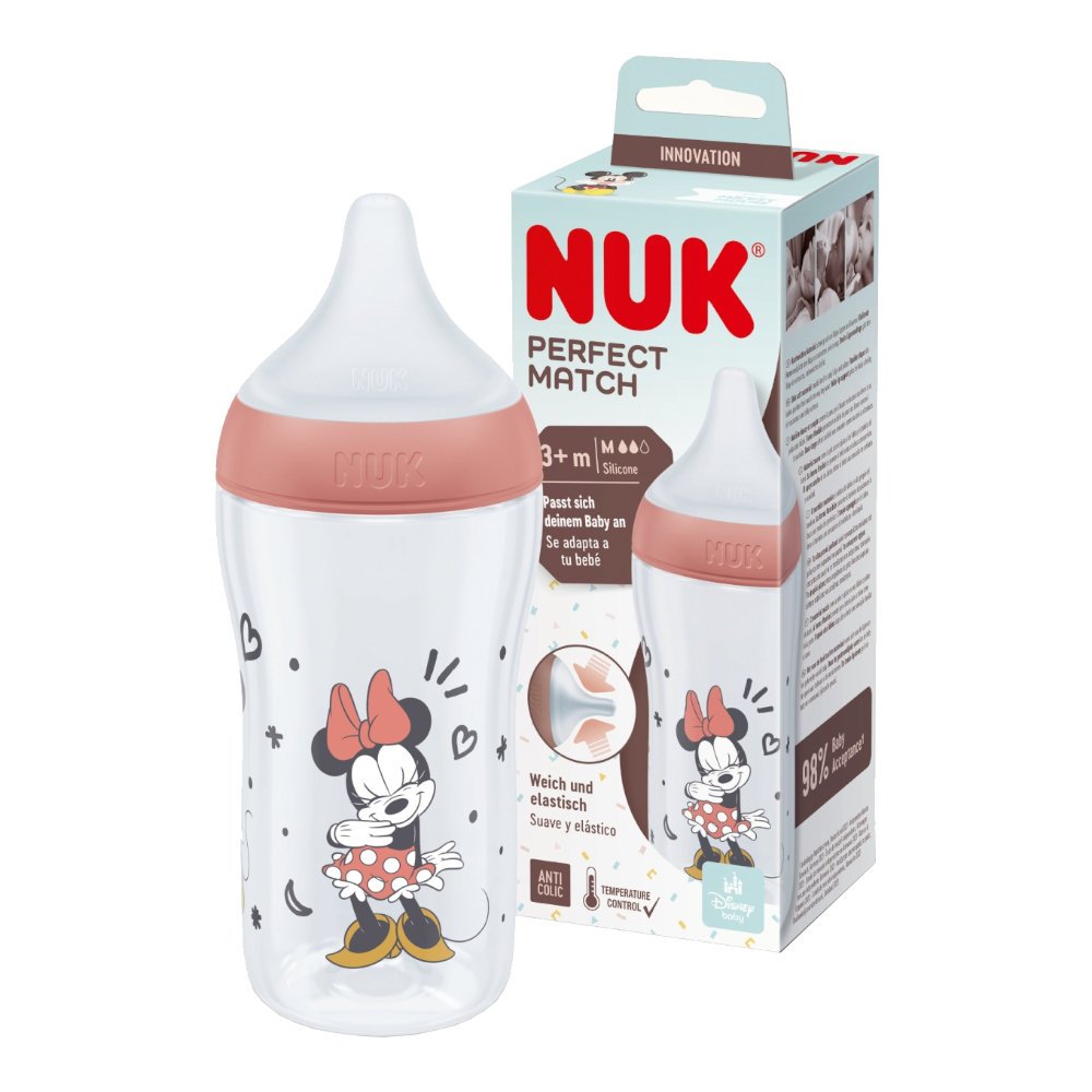 NUK Perfect Match Minnie Mouse Antykolkowa butelka dla niemowląt 3m+ z silikonowym smoczkiem M 260ml
