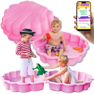 Place zabaw - PIASKOWNICA PLASTIKOWA ZAMYKANA 2w1 RÓŻOWA BASEN DLA DZIECI PSA PIASKOWNICA MUSZELKA PREZENT DLA DZIECKA + EBOOK - miniaturka - grafika 1