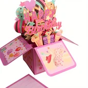 Inne - TEMU 1 szt. 3D Zadowolony urodziny Papierowe zaproszenie na przyjęcie z laserem z wyjmowaną notatką i kopertą - Świeży design gwiazdy i balonu, - miniaturka - grafika 1