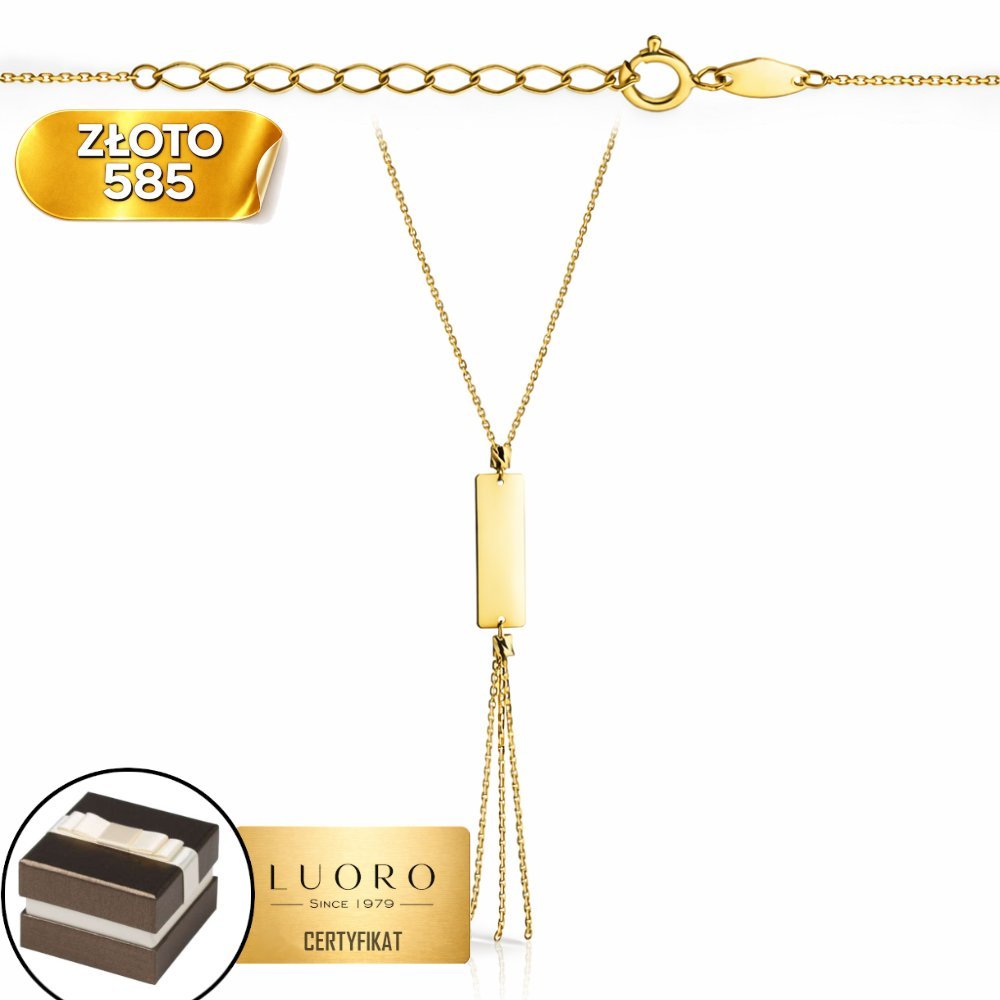 CELEBRYTKA NASZYJNIK ZŁOTY 585 14K BLASZKA PROSTOKĄT 42-45 CM REGULOWANY