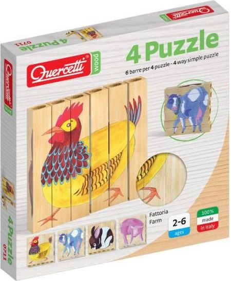 Quercetti Drewniane klocki puzzle Farm 6el QUARCETTI