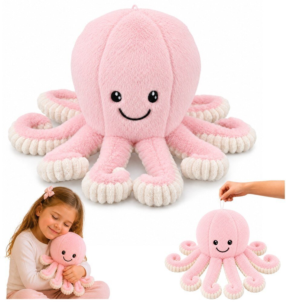 LeanToys Pluszowa Ośmiornica Maskotka Przytulanka Sprężyste Macki Różowa 50 cm EDUKAMP 31840