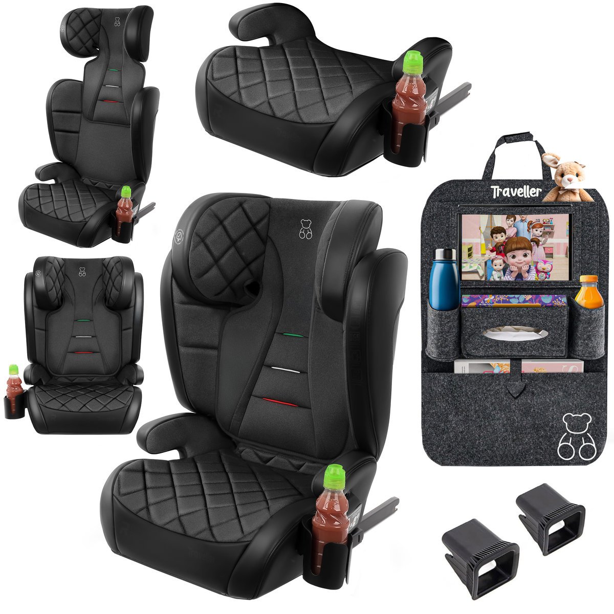 EZIO FOTELIK SAMOCHODOWY EKOSKÓRA PODSTAWKA 2w1 I SIZE 100-150 CM R129 ISOFIX