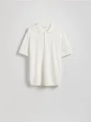 Swetry męskie - Reserved - Sweter polo z wiskozą - biały - miniaturka - grafika 1
