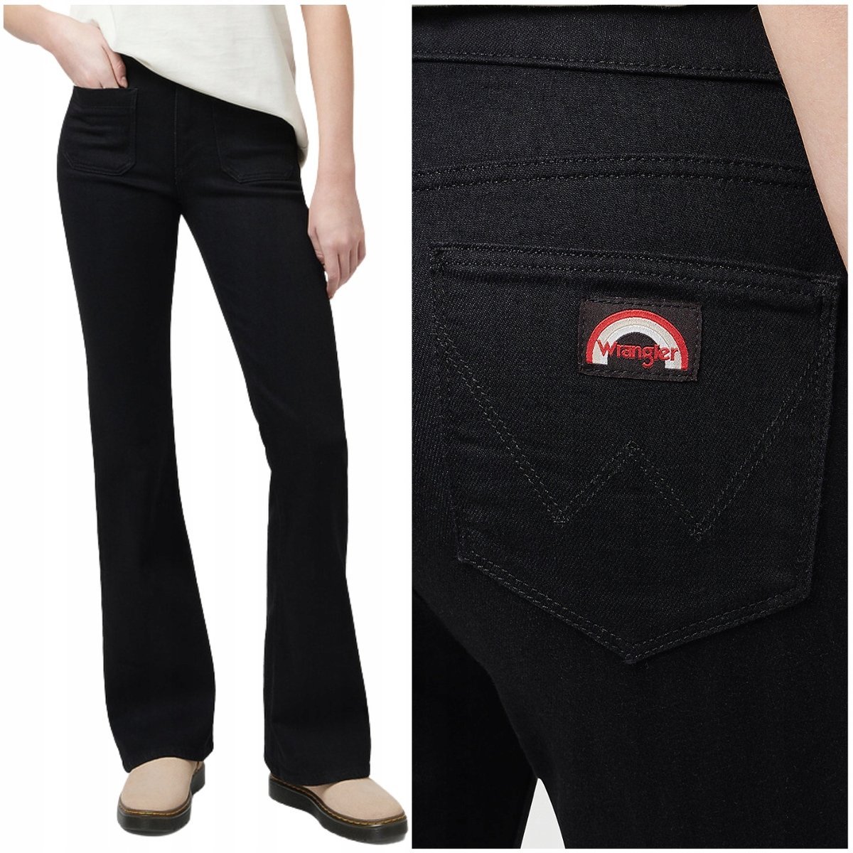 Wrangler FLARE Black DżINS czarne damskie spodnie jeansowe dzwony W28 L30