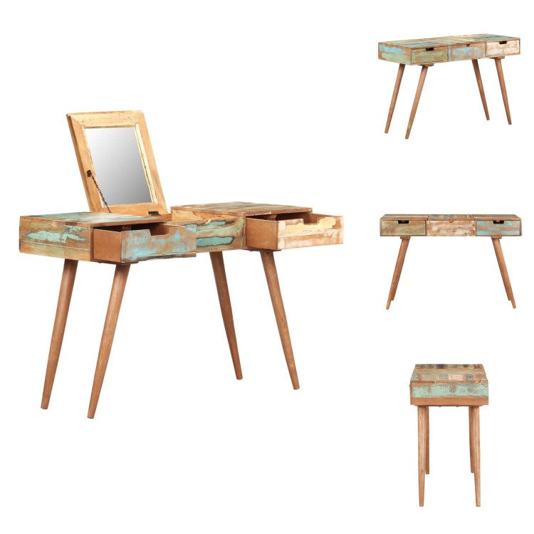 vidaXL Toaletka z lustrem 112x45x76 cm lite stare drewno - Toaletki