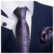 Krawaty i muchy męskie - Elegancki zestaw krawat + poszetka + spinki do mankietów - miniaturka - grafika 1