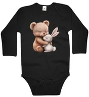 Body dla niemowląt - Body dziecięce Biały Królik Zając Przytulający Brązowego Misia 86/92 - miniaturka - grafika 1