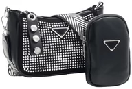 Torebki damskie - DAMSKA SASZETKA NERKA BAG NA RAMIĘ Z PORTFELIKIEM CEKINY PASEK SREBRNA - miniaturka - grafika 1