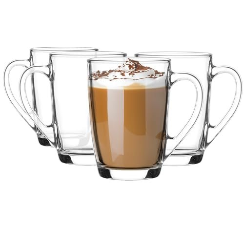 Glasmark KROSNO 1992 zestaw szklanek do kawy szklanki do herbaty z uchwytem 4 sztuki 300 ml kawa herbata latte szklane filiżanki filiżanki szklanki do picia można myć w zmywarce Ala