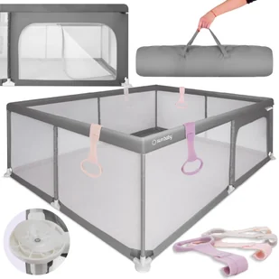 Kojec Dla Dziecka Łóżeczko Duży Plac Zabaw 150 X 200 X 68 Cm + Uchwyty Do Kojca Zestaw - Łóżeczka i kojce - miniaturka - grafika 1