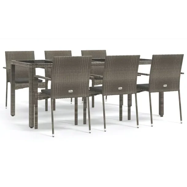Zestaw Mebli Ogrodowych Szary Rattan PE 6 Krzeseł 1 Stół 190x90cm