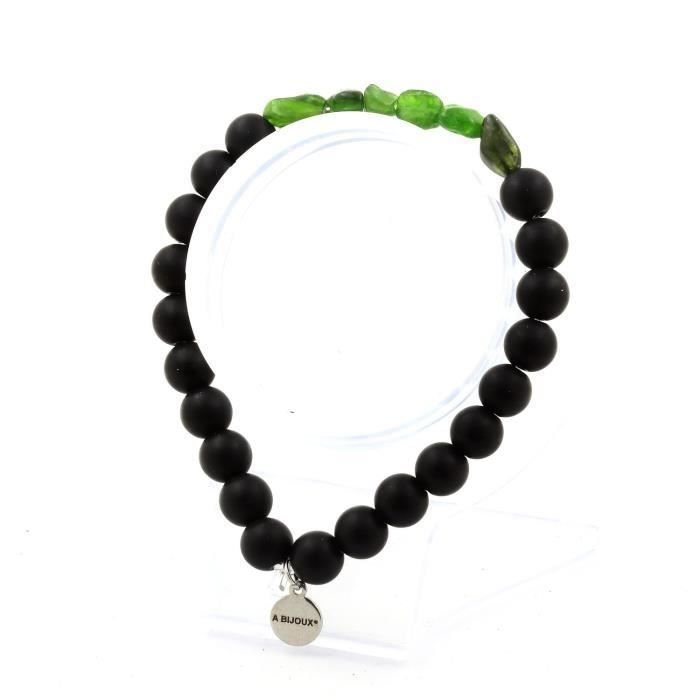 Kamienie i minerały. Brazylijska bransoletka z diopzydu + koraliki z matowego czarnego onyksu 8 mm. Wyprodukowano we Francji.