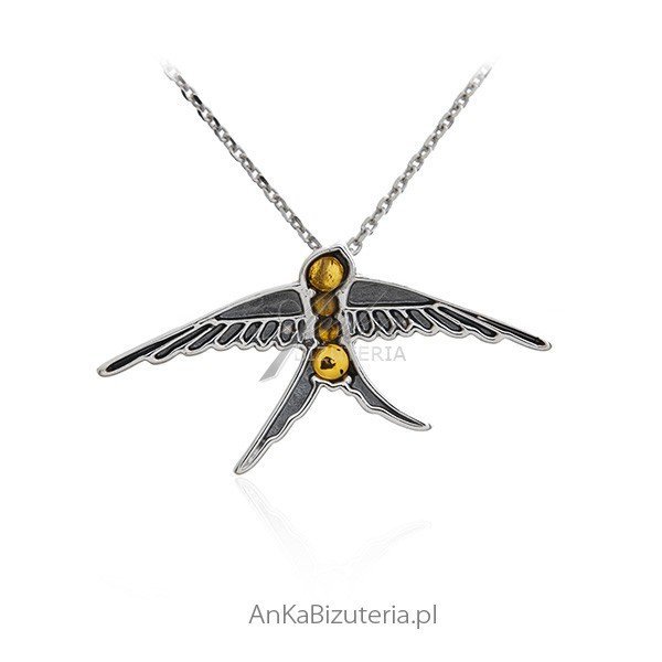 ankabizuteria.pl Zawieszka srebrna JASKÓŁKA z bursztynem