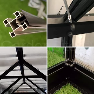 HALLS szklarnia przyścienna QUBE 612 (7 m2; 1,88 x 3,74 m), czarna-  szkło hartowane + baza - Szklarnie ogrodowe - miniaturka - grafika 5