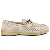 Półbuty damskie - Półbuty Damskie Wsuwane Skórzane Beżowe Z Ozdobą Mokasyny Eleganckie Stylowe Modne Lekkie Wygodne Z Skórzaną Wkładką 37 - miniaturka - grafika 1