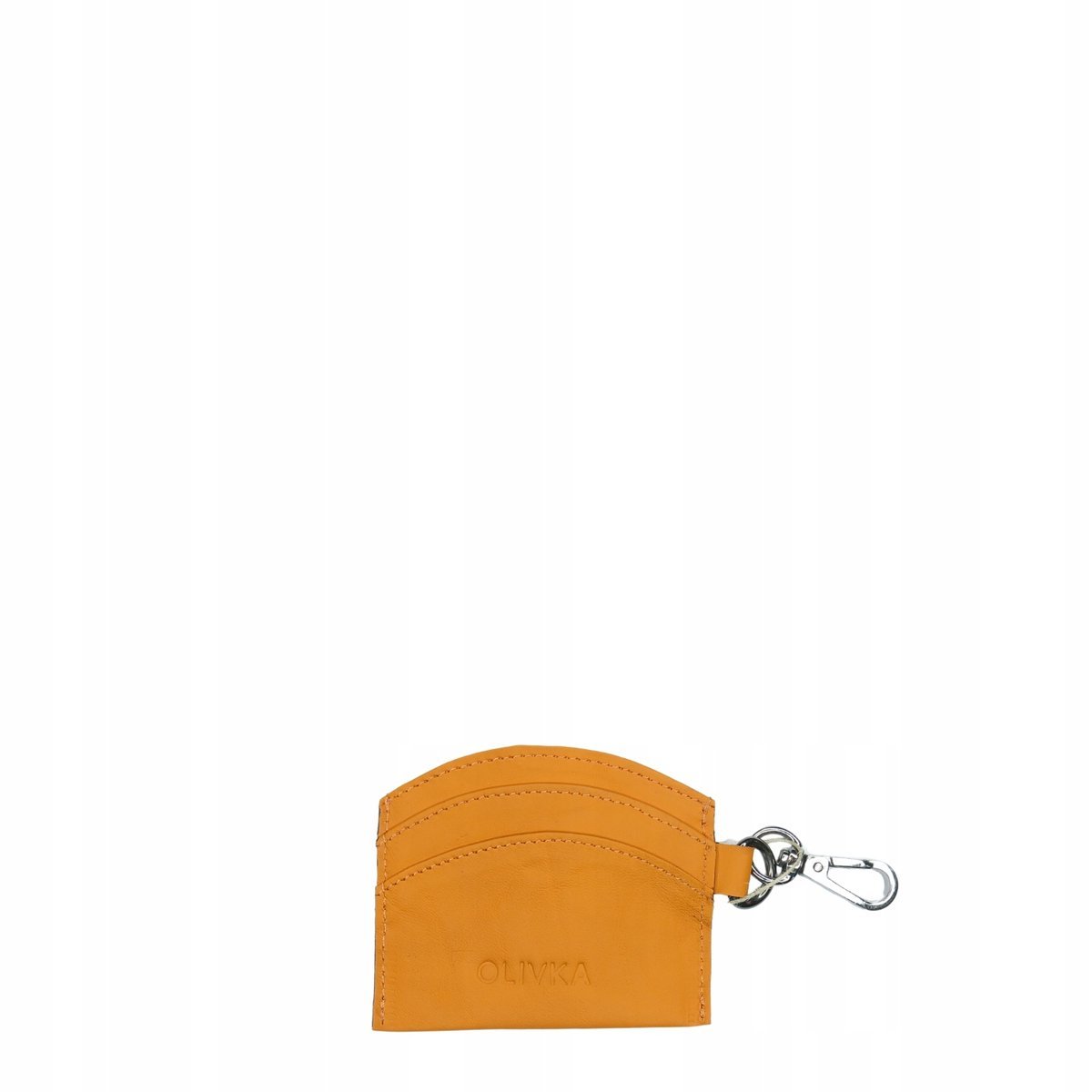 Etui na karty skórzane przegródki wizytówki karabińczyk pomarańczowe OLIVKA