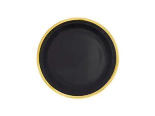 Talerzyki czarne ze złotym brzegiem - 18 cm - 6 szt. - Dekoracje i nakrycia stołu na imprezę - miniaturka - grafika 1