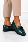 Mokasyny damskie - Zielone mokasyny skórzane damskie z łańcuchem lakierowane PRODUKT POLSKI Casu 09054-41 - miniaturka - grafika 1