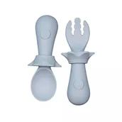 Sztućce dla dzieci - MYROYS, Silikonowa łyżeczka i widelczyk Niebieski - miniaturka - grafika 1