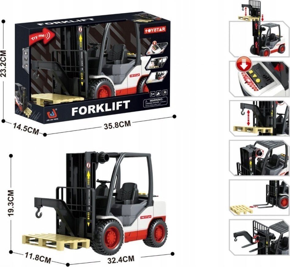 Triton Interaktywny wózek widłowy z napędem dla dzieci 3+ Ładunek + Ruchome widły hak kierownica