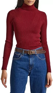 Swetry damskie - Pepe Jeans Damski sweter Dalia z zawijanym kołnierzem, Czerwony (bordowy), L - grafika 1