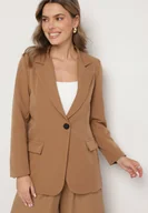 Marynarki i żakiety damskie - Brązowa Klasyczna Marynarka o Jednorzędowym Kroju z Imitacją Kieszeni Felzeri - miniaturka - grafika 1