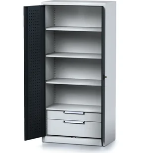 Szafa warsztatowa MECHANIC, 1950 x 920 x 500 mm, 3 półki, 2 szuflady, antracytowe drzwi - Szafy i regały magazynowe - miniaturka - grafika 1