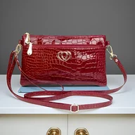 Torebki damskie - TEMU Elegancka Damska Torba na Ramię z Wzorem Krokodyla z Odpinanym Paskiem - Błyszczące Wykończenie, Zamek Błyskawiczny, Podszewka z Poliestru, - miniaturka - grafika 1