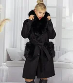 Płaszcze damskie - Elegancki damski płaszcz z ozdobnym futrem CRYSTAL-M - miniaturka - grafika 1